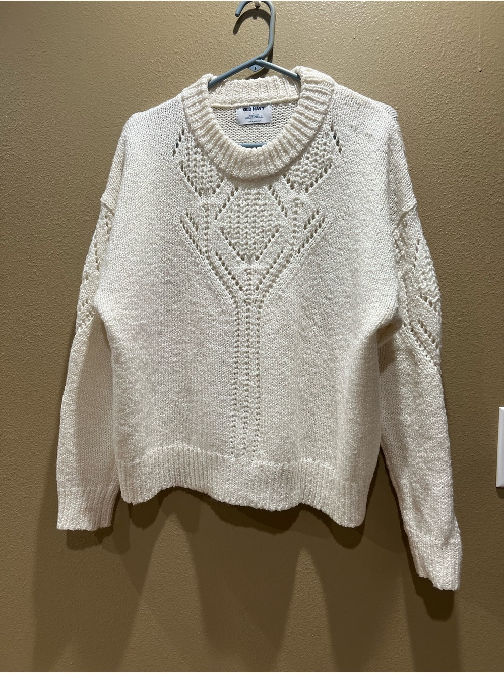 Old Navy Cream Openwork Crewneck Sweater for Women size L